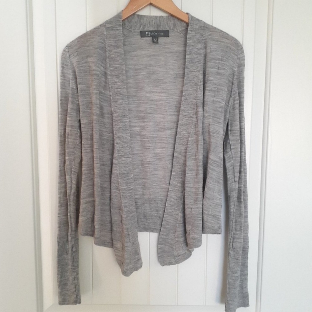 Title Nine Washable Wool Right Wrap Open Front Cardigan Gray Size M